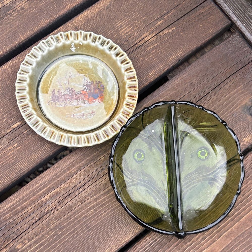 Vintage Ceramic and glass Ash Trays with Carriage and Fish Design